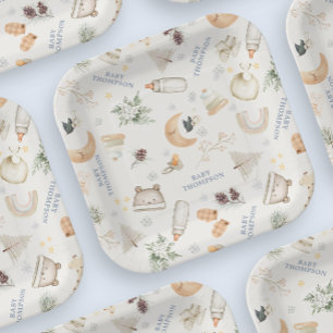 Assiettes En Carton Il fait froid à l'extérieur du Baby shower d'hiver