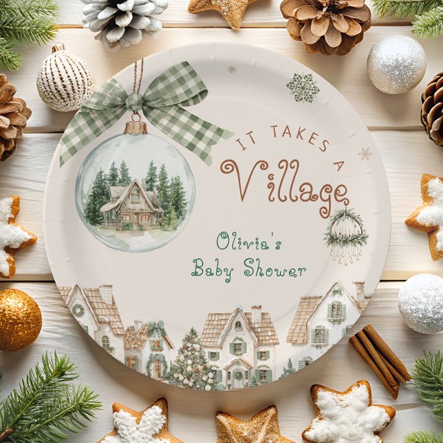 Assiettes En Carton Il faut un Baby shower de Noël de village (Créateur téléchargé)