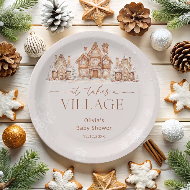 Assiettes En Carton Il faut un Baby shower d'hiver de village (Créateur téléchargé)