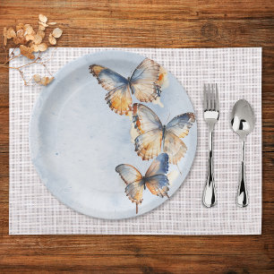 Assiettes En Carton Il Me Donne Des Papillons Bleu Fête des mariées Mo