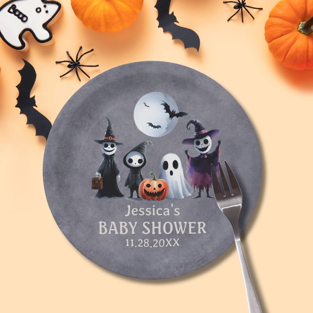 Assiettes En Carton Il Prend Le Baby shower Hauné Village Halloween (It Takes Haunted Village Halloween Baby Shower Paper Plates)