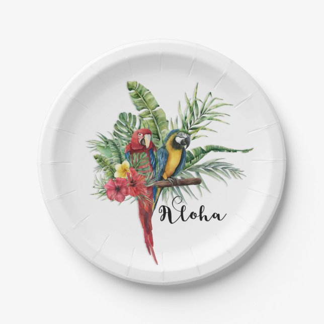 Assiettes En Carton Île Paradise Oiseaux Tropical Floral Botanique (Devant)