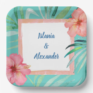 Assiettes En Carton Île tropicale Palm Hibiscus Mariage & douche