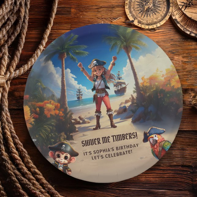 Assiettes En Carton Ile tropicale Pirate Girl Anniversaire (Créateur téléchargé)