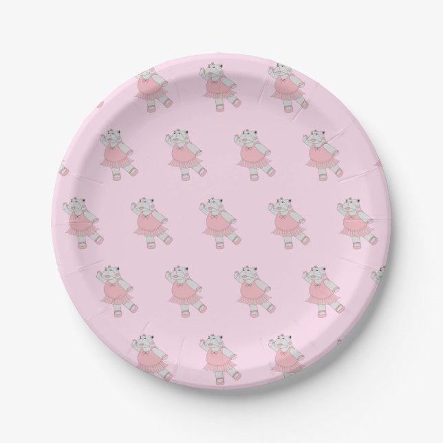 Assiettes En Carton illusima Ballerina Hippo Pastel rose (Devant)