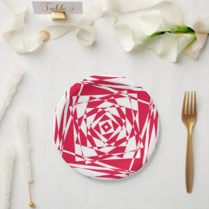 Assiettes En Carton Illusion abstraite rouge blanc