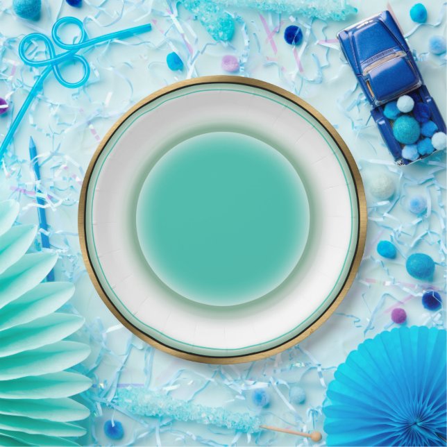 Assiettes En Carton Illusion Aqua & Gold (Plaque de 10 pouces) (Fête)