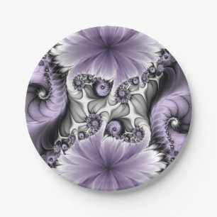 Assiettes En Carton Illusion de lilas Art floral abstrait fractal Fant