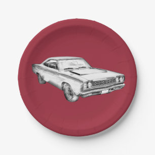 Assiettes En Carton Illustration 1968 de voiture de muscle de
