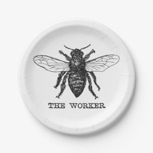 Assiettes En Carton Illustration d'abeille ouvrière vintage