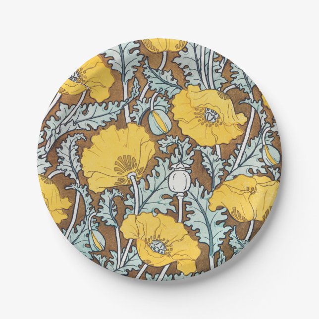 Assiettes En Carton illustration d'art pavot fleur jaune (Devant)