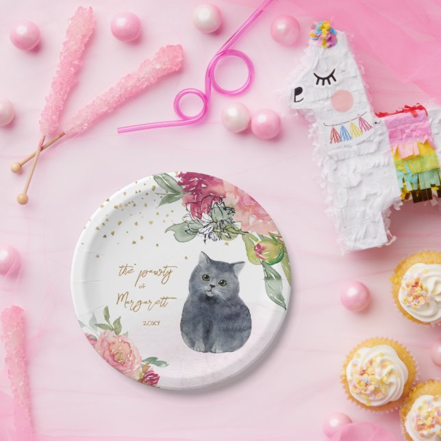 Assiettes En Carton Illustration de chat d'amour Joyeux anniversaire F (Fête)