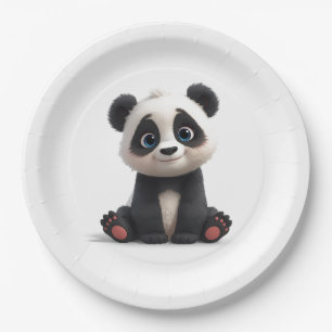 Assiettes En Carton Illustration de dessin animé d'ours panda assis