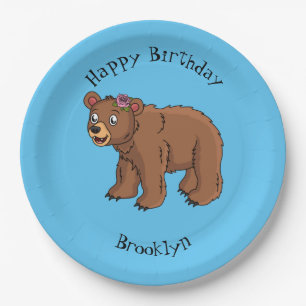 Assiettes En Carton Illustration de dessin animé d'un ours mignon avec