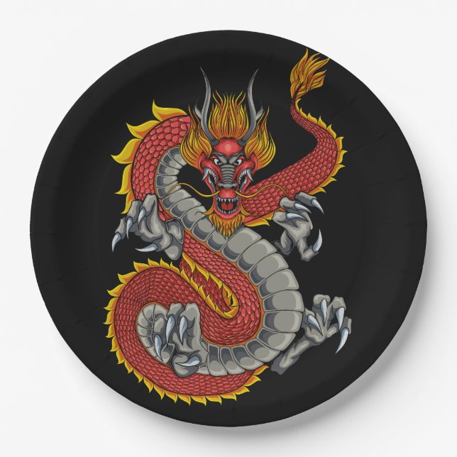 Assiettes En Carton illustration de dragon japonais (Devant)