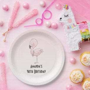Assiettes En Carton Illustration de Flamant rose rose mou Anniversaire