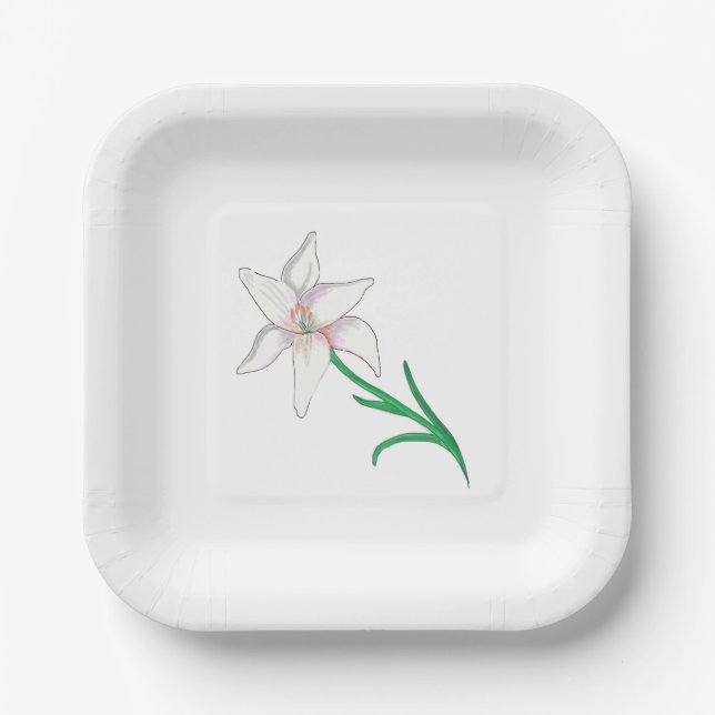 Assiettes En Carton Illustration de la fleur blanche (Recto)