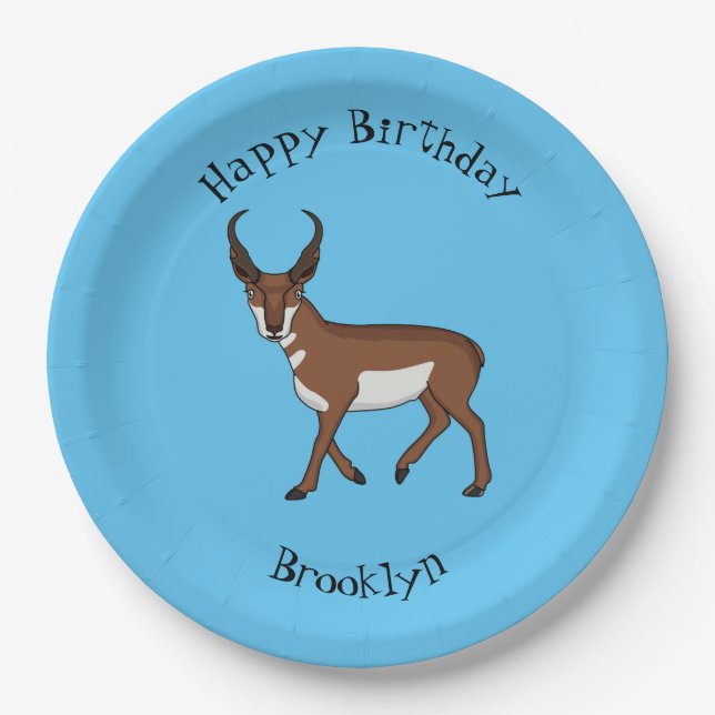 Assiettes En Carton Illustration de l'antilope Pronghorn (Devant)