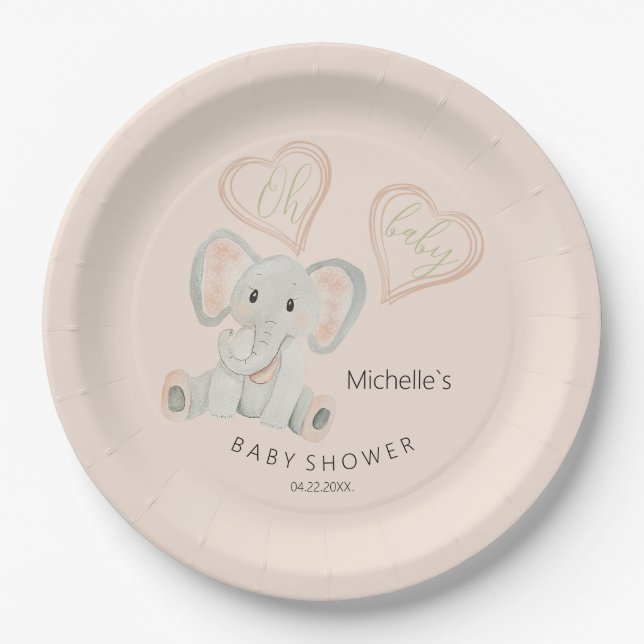 Assiettes En Carton Illustration de l'aquarelle des éléphants de print (Devant)