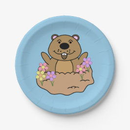 Assiettes En Carton Illustration de marmotte avec fleurs