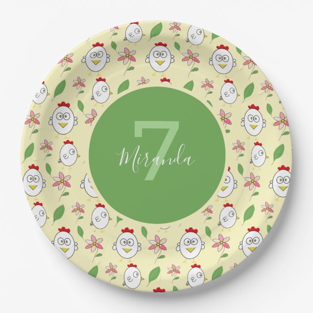 Assiettes En Carton Illustration de poulet au dessin mignon (Devant)