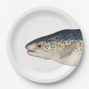 Assiettes En Carton Illustration de saumon vintage coloré