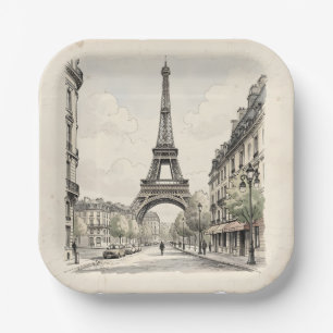 Assiettes En Carton Illustration de voyage antique vintage de Paris