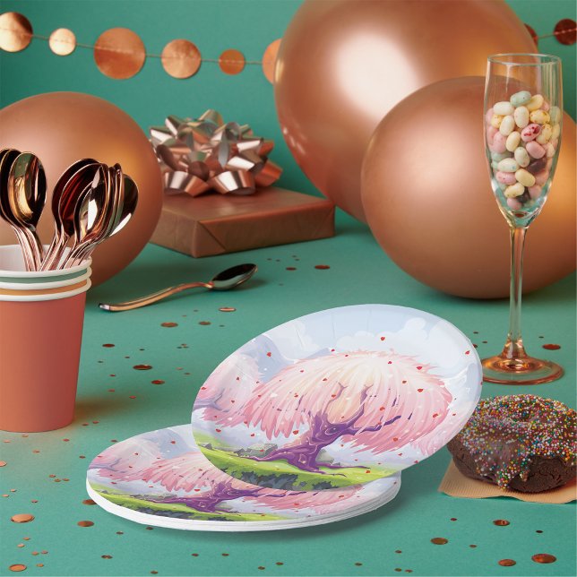 Assiettes En Carton Illustration des arbres roses (Créateur téléchargé)