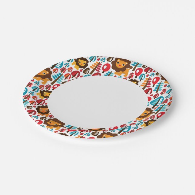 Assiettes En Carton illustration des enfants Lion rétro-mignons (Angle)