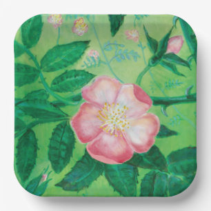 Assiettes En Carton Illustration des fleurs de Roses roses