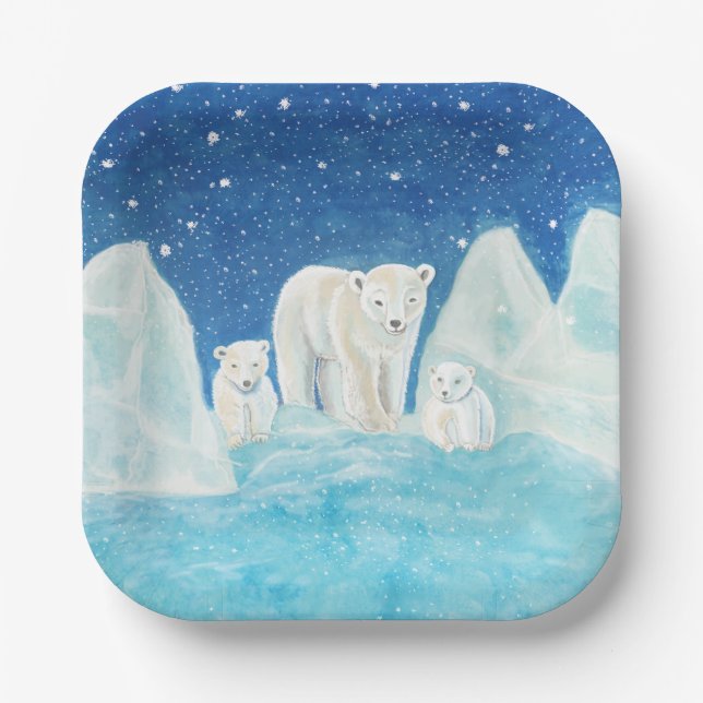 Assiettes En Carton Illustration des ours polaires (Recto)