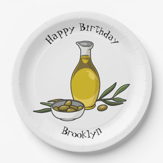 Assiettes En Carton Illustration d'huile d'olive (Devant)