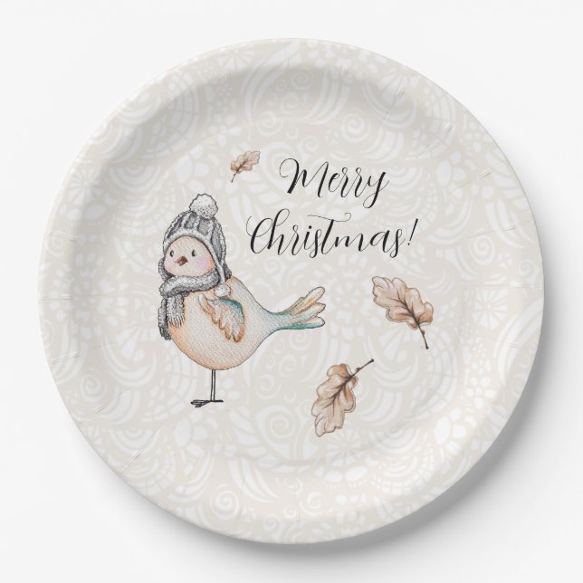 Assiettes En Carton Illustration du Bruant mou d'hiver (Devant)