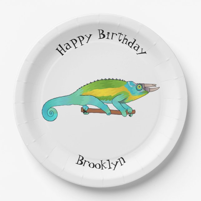 Assiettes En Carton Illustration du caméléon de Jackson (Devant)