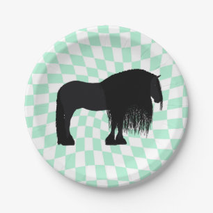 Assiettes En Carton Illustration du Cheval friésien moderne À damiers