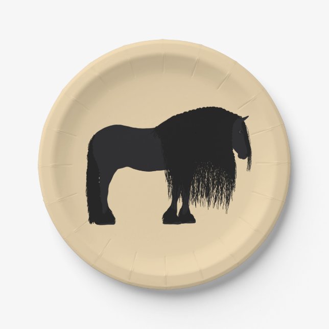 Assiettes En Carton Illustration du Cheval Friésien moderne Beige (Devant)