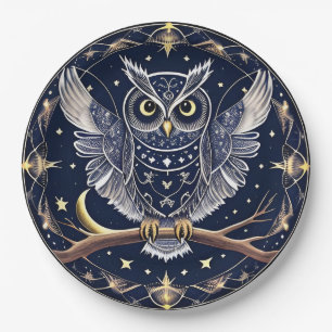 Assiettes En Carton Illustration du hibou de nuit complexe