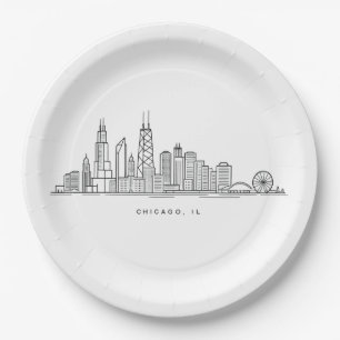 Assiettes En Carton Illustration du paysage urbain de Chicago IL