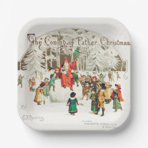 Assiettes En Carton Illustration du Père Noël avec enfants
