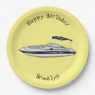 Assiettes En Carton Illustration d'un bateau à moteur