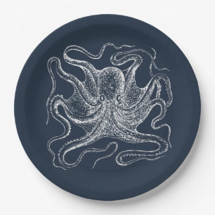 Assiettes En Carton Illustration élégante de la pieuvre bleue de la ma