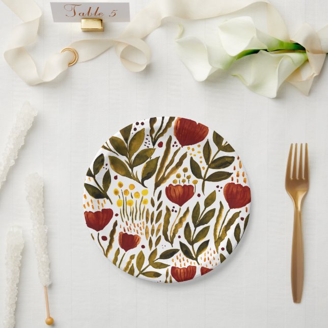 Assiettes En Carton Illustration florale botanique d'orange brûlé (Mariage)