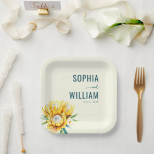 Assiettes En Carton Illustration Florale de Teal Élégante
