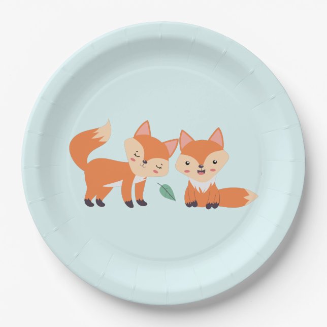 Assiettes En Carton Illustration graphique des renards orange mignons (Devant)