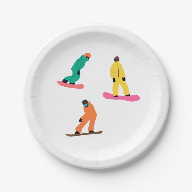 Assiettes En Carton Illustration hivernale des snowboarders (Devant)