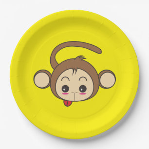 Assiettes En Carton Illustration mignonne de singe de Kawaii