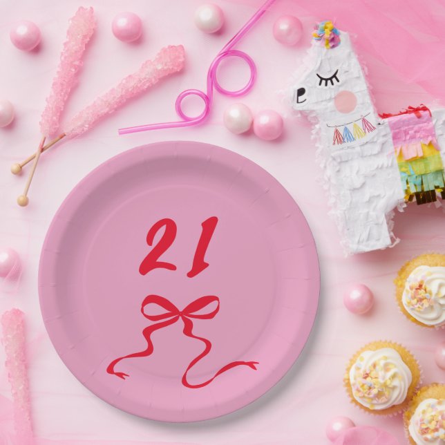 Assiettes En Carton Illustration moderne du Bow rose 21e anniversaire (Fête)