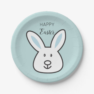 Assiettes En Carton Illustration Pastel Blue Cute Bunny de Pâques