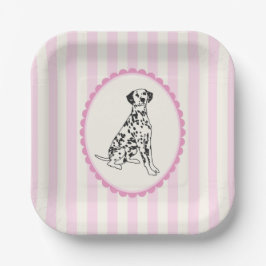 Assiettes En Carton Illustration Pastel Pink Stripes et Black Dog