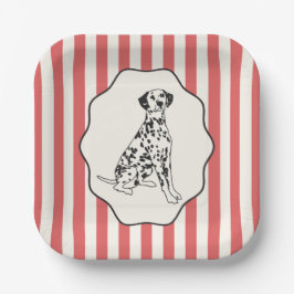 Assiettes En Carton Illustration Red and Black Stripes and Dog
